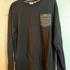 Lacoste Men's Dark Gray Long Sleeve Shirt with Patterned Pocket